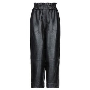 NWT $750 Ganni Black Leather Wide Leg Paperbag Waist Pants
